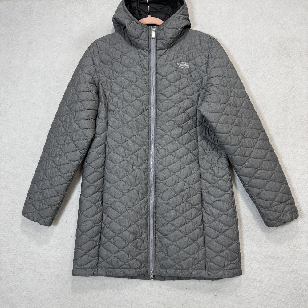The North Face Coat Womens Large Gray ThermoBall Hooded Quilted Zip Puffer